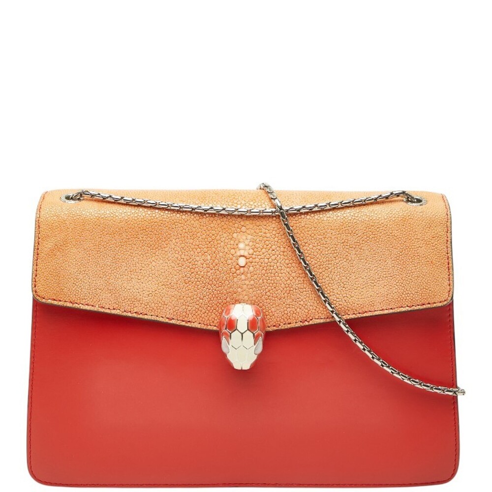 BVLGARI Serpenti Forever Shoulder Bag, One-Shoulder, Orange Leather, Women's.